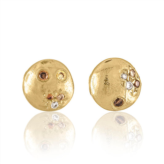 Sand Pave Disc Earrings - Yellow Gold