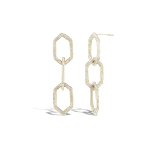Hex Link Earrings, 3 Links